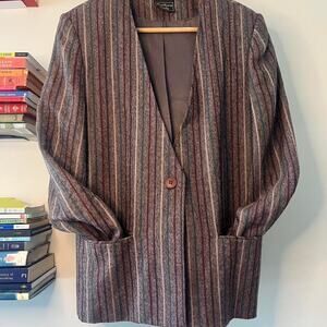 Women’s 1980s Southern Lady Striped Wool Blazer 100% wool Size 13/14